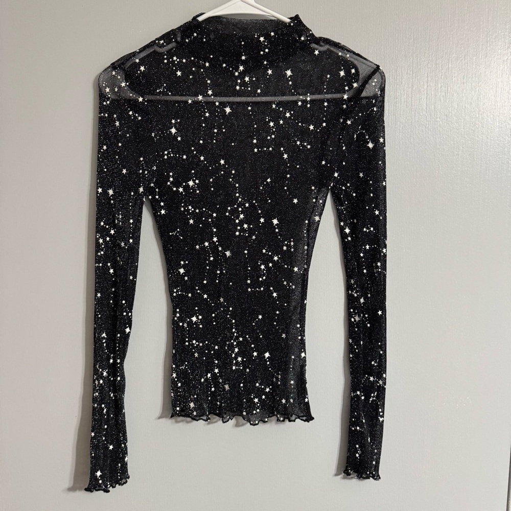 SHEIN Black Celestial Sheer Long Sleeve Top Size Small